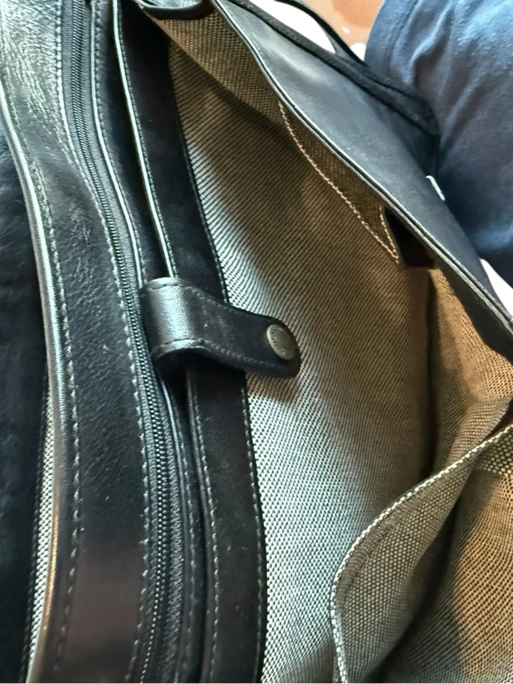 Men's Black Leather Briefcase with Shoulder Strap